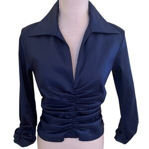 Tadashi Navy Ruched Front Long Sleeve Blouse 8